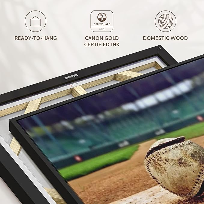 ElephantStock Baseball In Stadium Wall Art - Horizontal Framed Canvas - 1-Piece Living Room Wall Decor - Car Photography Canvas Print - Brown and Beige Decor for Wall - 40" X 27"
