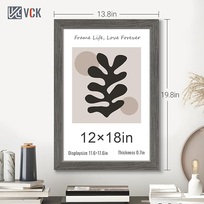 VCK 12x18 Frame Set of 3, Gray Solid Wood Poster Picture Frame, Exclusive Wood Grain, Wall Gallery Frame