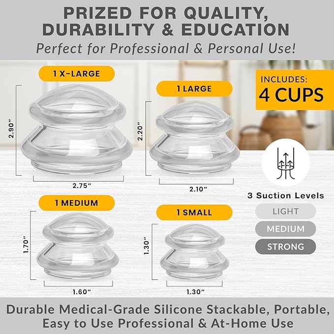 Silicone Cupping Therapy Set Professional Massage Cupping Cups for Cupping Therapy - 8 Cup Kit for Massage, Myofascial Release, Cellulite Reduction - Pack of 2 (Lure Clear)