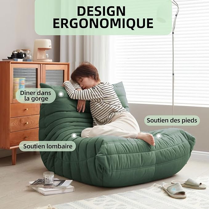 Modern Living Room Chair, Big Bean Bag Adult Floor Sofa, Togo Recliner Memory Foam Lazy Couch Suitable Balcony for Fireside Chair (Green)