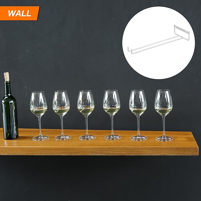 uxcell 5Pcs Wine Glass Rack, 11.22 Inch Iron Wine Glasses Rack Under Cabinet Stemware Rack - Wall Mountable Wine Glass Holder Storage Hanger for Bars Coffee Restaurants Kitchens, Silver