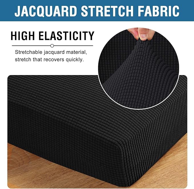 H.VERSAILTEX Super Stretch Individual Seat Cushion Covers Sofa Covers Couch Cushion Covers Slipcover Sets Thick Jacquard Textured Twill Fabric (1 Piece Chair Cushion Cover, Black)