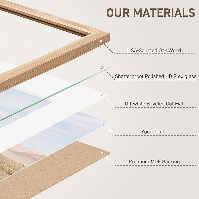 12x16 Picture Frame Natural Solid Oak Photo Frames with 8.5x11 Removable Mat Wall Hanging Large Handcrafted Frame with HD Plexiglass Wall and Tabletop Display Large Poster Frame