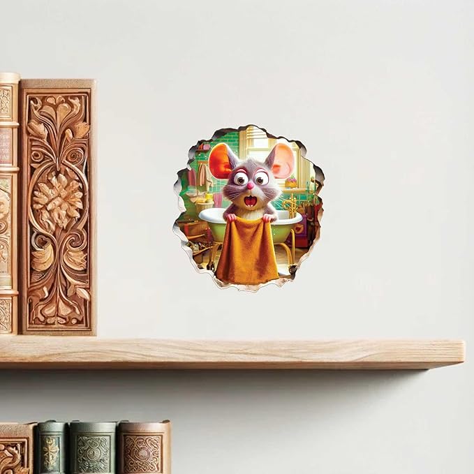 3D Mouse Sticker - Shower - Mousehole Wall Sticker Decal - Removable Bathroom Decor - Kids Room - Peel & Stick - Whimsical Home Decor - MICESTERPIECE