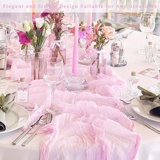 Light Pink Cheesecloth Table Runner 20 Pack 10FT Rustic Gauze Fabric Cheese Cloth Table Runner for Wedding 20 x 120 Inch Long Bridal Baby Shower Table Decorations Boho Sheer Birthday Party Table Decor