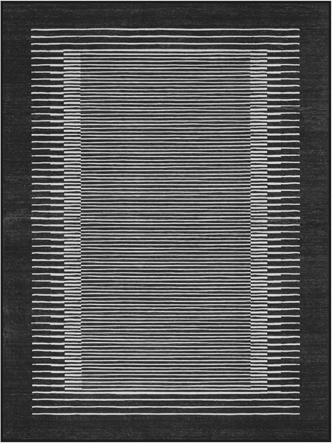 Wonnitar Striped Black Area Rugs 9x12 Living Room, Non-Slip Soft Berber Stripe Bedroom Rug, Low Pile Minimalist Floor Carpet for Dining Room Living Room Department (Black,9' x 12')