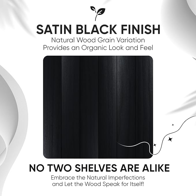 Homeforia Black Floating Shelves 24 inch, High End Solid Real Wood 24inch Bathroom Floating Shelf for Wall Mounted, Black Wooden 24in Floating Shelves, Heavy Duty Bracket, 24 X 6.5 X 1.75 in, Set of 3