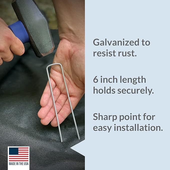 Pinnacle Mercantile USA Made 200 Pack Garden Landscape Staples Weed Barrier Fabric Stakes Galvanized 6 inch Pins Anti Rust Sod Staple 11 Gauge Steel