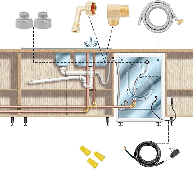 Roastove Universal Dishwasher Installation Kit,6 Ft Stainless Steel Dishwasher Hose,Burst Proof Water Supply Line with 3/8" Compression Connections