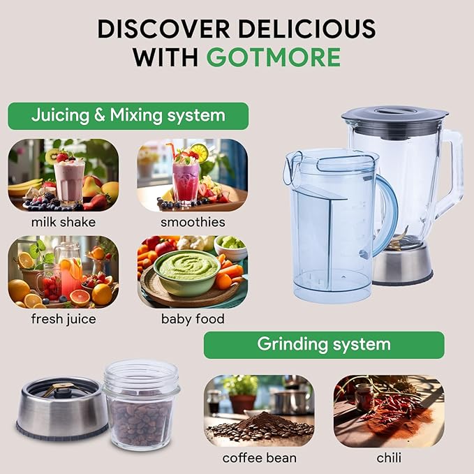 Juicer Machine, Blender & Grinder Combo 3 in 1 for Smoothies, Juice, Processing, Grinding & More 1300W Centrifugal Juice Extractor for Fruit Vegetable with 5 Speeds LCD Screen, Easy to Clean