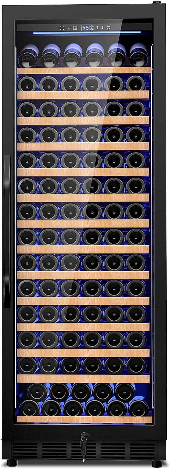 24 Inch Wine Cooler Refrigerator,179 Bottles Wine Fridge Large Capacity Professional Wine Cellars with Powerful Compressor,Quiet Operation and Elegant Design, Black