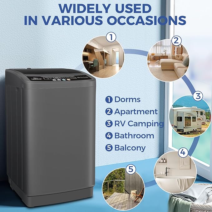 Nictemaw Portable Washing Machine 20Lbs Portable Washer with Drain Pump, 2.8 Cu.ft Compact Washer Machine with 10 Programs 8 Water Levels Compact Laundry Machine for Apartment, Home, Dorms, Rv