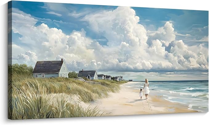 HGUAOA Coastal Canvas Wall Art - Large Landscape Wall Art for Living Room - Ocean and Beach Painting - Blue Artwork for Bedroom Decor - Above Bed Wall Pictures -Beach Theme Print Art