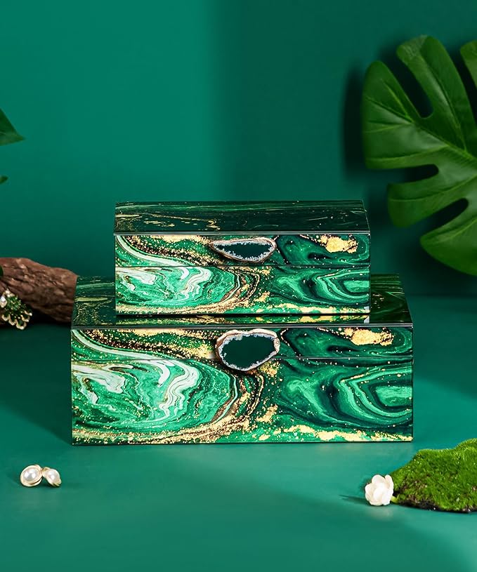 Homde Glass Decorative Storage Box: Set of 2 Boxes for Home Decor - Large Organizer with Lids for Decorations