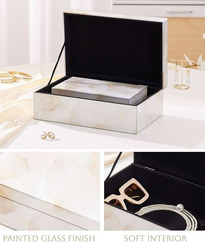 Homde Glass Decorative Storage Box: Set of 2 Boxes for Home Decor - Large Organizer with Lids for Decorations