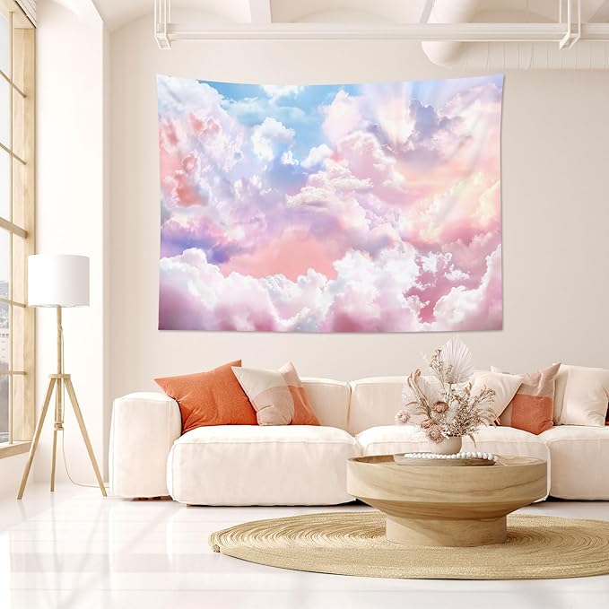HVEST Pink Cloud Tapestry Colorful Abstract Clouds Natural Landscape Tapestries Wall Hanging for Bedroom Living Room Teen Dorm Indie Decor Poster Blanket,80x60 Inches