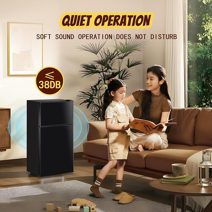 Mini Fridge with Freezer Small Refrigerator Double Door Dorm Fridge for Single Removable Shelves for Bedroom, Office, Dorm Black