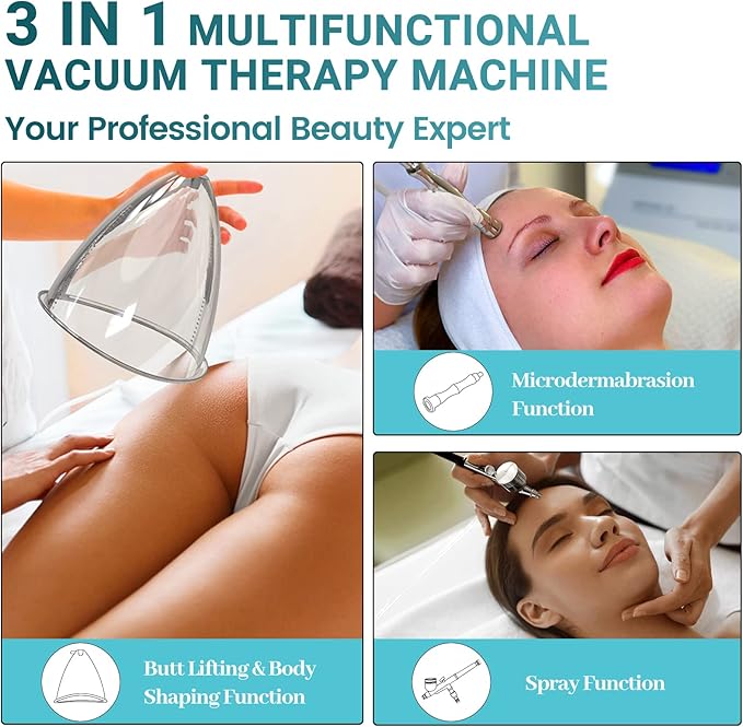 Meifuly Vacuum Therapy Machine, 3 in 1 Vacuum Cupping Sets, Skin Care and Airbrush Machine, with 1800ML and 1500ML Large Cups, 0-80 cmHg, 5 inch Touch Screen