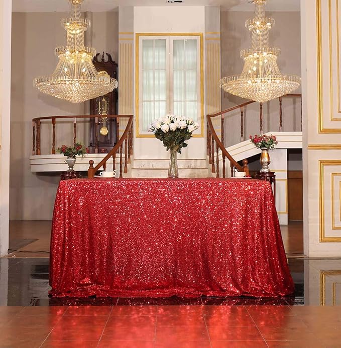 SquarePie Sequin Tablecloth 50 x 72 Inch Red Sparkly Table Linen for Wedding Party