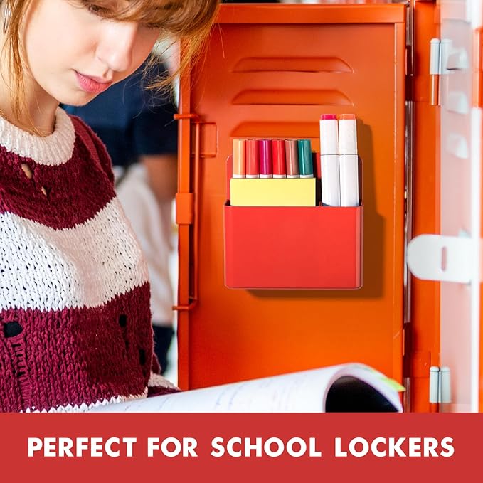 BEYGORM 2 Pack Plastics Magnetic Pen Holder for Refrigerator, Dry Erase Marker Holder for Whiteboard,Magnet School Locker Organizer Accessories, Pencil Cup, Pen Caddy, Classroom Organization(Red)