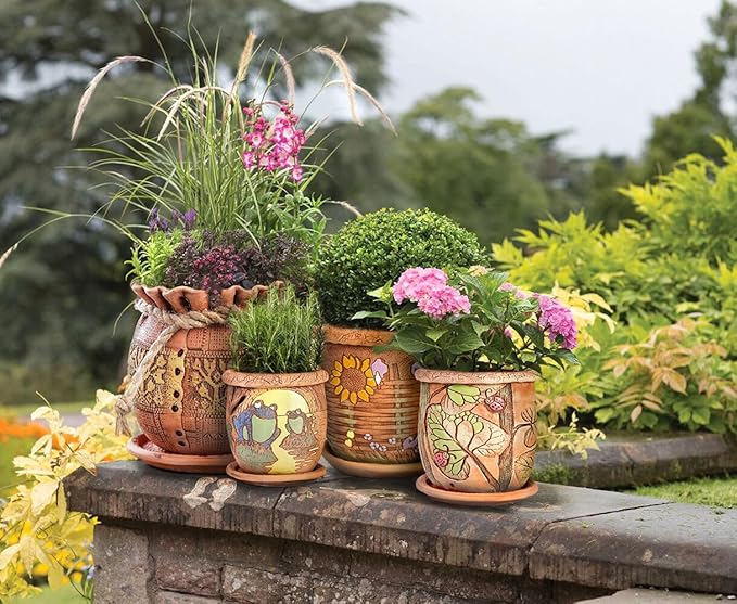 Ceramic Pot with Drainage Hole and Saucer, Plant Pots, Modern Decorative Planters for House Plants Indoor Flowers Plants, Cute Flower Pot - Gifts (Birds (1.7 L))