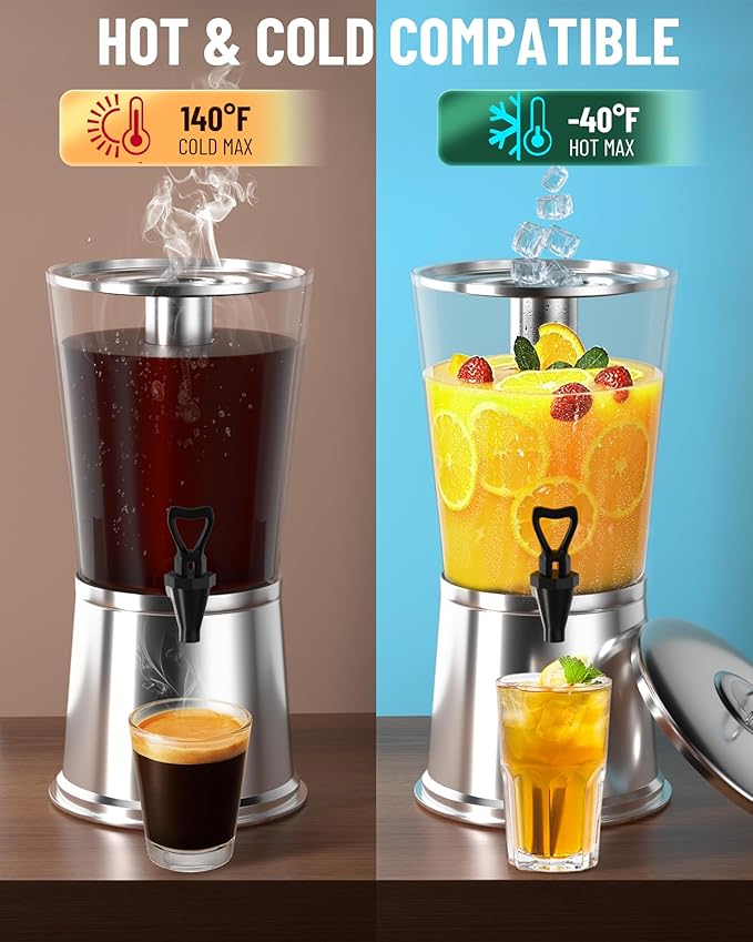 WantJoin Beverage Dispenser With Stand, Drink Dispenser for Party, Stainless Steel Water Dispenser with Ice Core, Spigot, Drink Jar Jug For Home Parties Lemonade, Clear Acrylic, 2-GALLONS 8 Liters