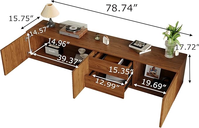 79" Mid-Century Modern TV Stand for Living Room, Farmhouse Entertainment Center with Storage & Drawers, Fluted Design Wood TV Console for Home Theater Office