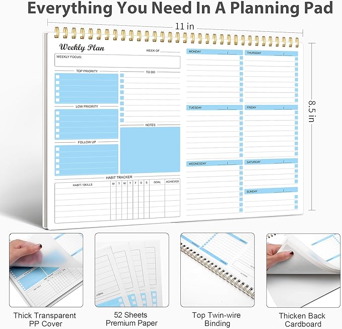 Weekly Planner Notepad Undated Weekly Schedule Planner To Do List Notebook Goals Planning Pad Habit Tracker Journal for Man & Women,52 Weeks (8.5x11")