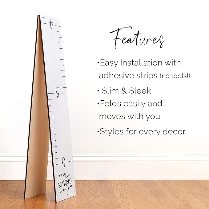 Wooden Ruler Growth Chart for Kids, Boys and Girls - Height Chart & Height Measurement for Wall - Kids Nursery Wall Decor and Room Hanging Wall Decor - Love Grows Here - White
