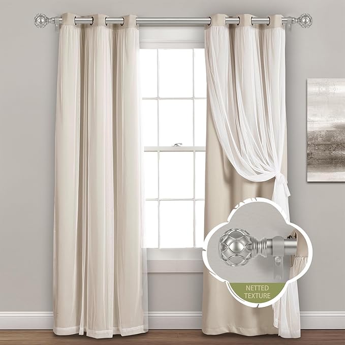 Silver Adjustable Curtain Rods for Windows:72-144" Farmhouse Heavy Duty Long Curtain Rod for Bedroom Living Room,Boho Decorative Rustic Drapery Rods with Vintage Coastal Finials,Antique Silver