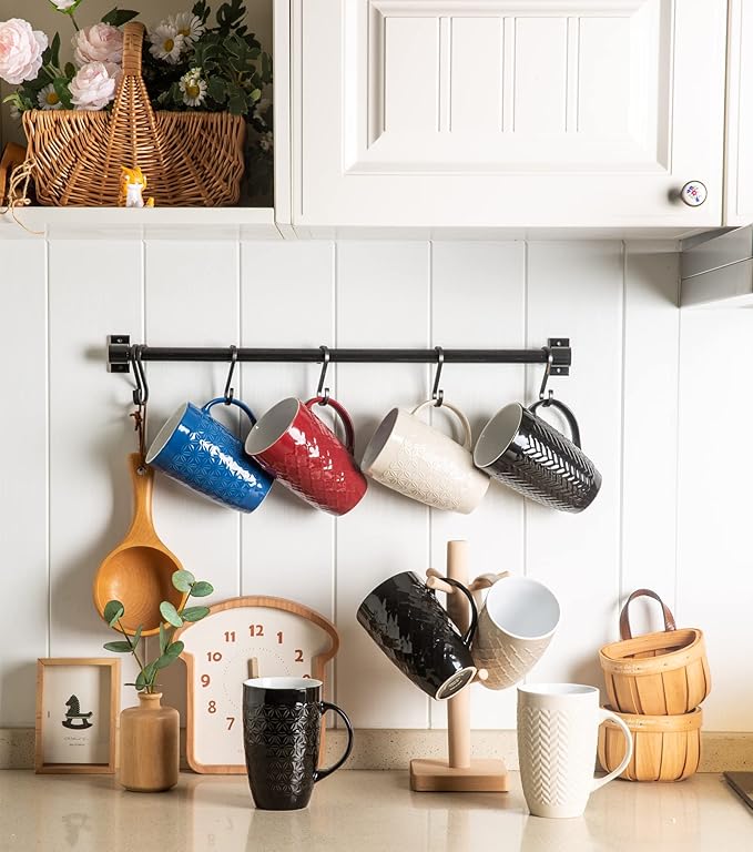 AmorArc Large Coffee Mugs Set of 6, 20oz Ceramic Tall Coffee Mugs Set with Textured Geometric Patterns for Latte/Tea/Beer/Hot Cocoa, Dishwasher & Microwave Safe, Multi