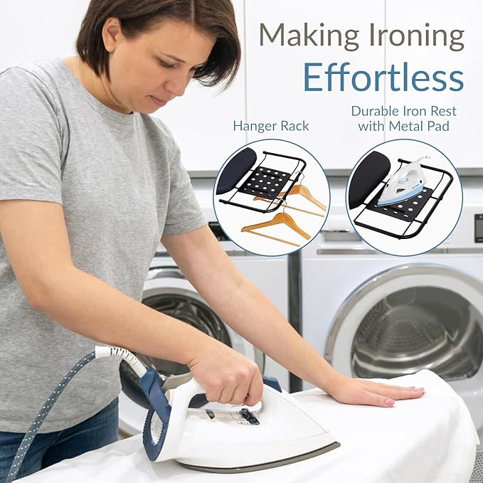 Ironing Board 48" x 15" with Retractable Iron Rest, RAINHOL Heavy Duty Full Size Iron Board, Sturdy Wide Frame with Thick Padding Cover, Height-Adjustable, Black