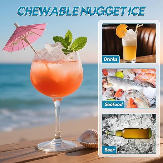 Nugget Ice Maker Countertop, 80Lbs/24H with 20LBS Ice Basket - Dual Water Inlet (Tap/Bottle), Self-Cleaning Stainless Steel Pellet Ice Machine, Chewable Ice Dispenser for Home, Kitchen, Office