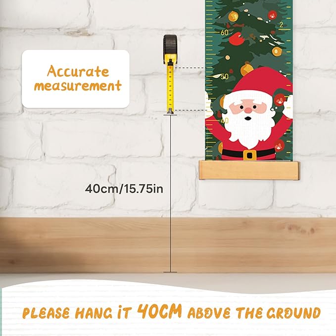 Personalized Name Growth Chart Wall Decor for Kids – Canvas Removable Height Chart Measuring Ruler 59" x 7.9" (Christmas Deer)