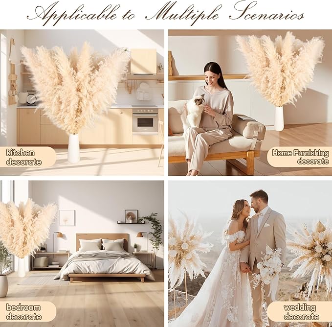 40" 22PCS Dried Pampas Grass Decor Tall,Large Natural Beige pompas Grass Tall Pampas Grass for Floor Vase,Wedding,Party,Farmhouse,Boho Home Decor,and Creating a Bohemian Ambiance