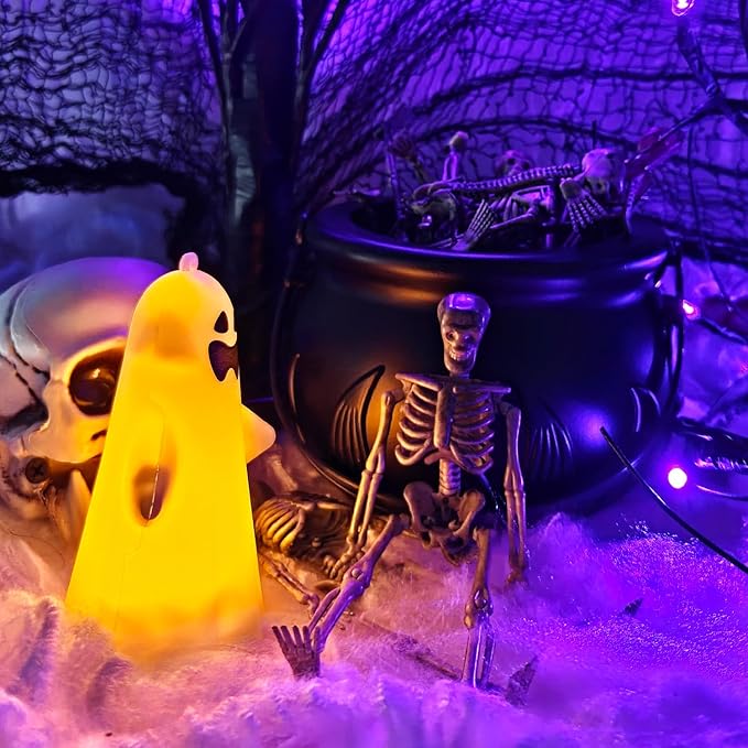 10 Pcs mini skeleton halloween decoration With hemp rope,6”small plastic posable halloween tiny skeleton figurines decor for Halloween Indoor Outdoor Graveyard Decor Haunted House Party Favors