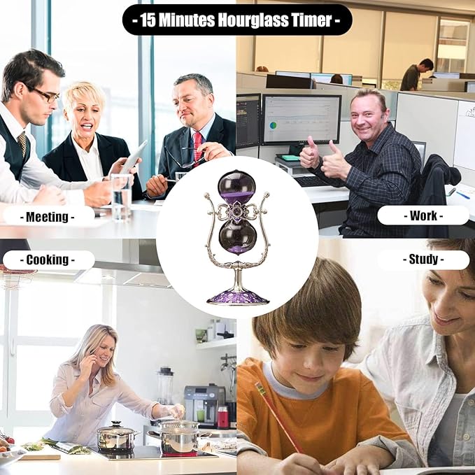 Sanduhr 15 Minuten,Metal Vintage Hourglass,Hour Glass,Hourglass Decor,for Home Decoration Office Desk Wedding Party Decor Kitchen Timer (Violetter Sand)