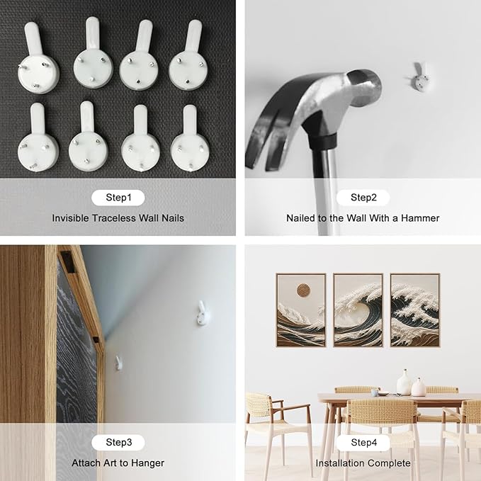 HLNIUC Sea Wave Framed Canvas Wall Art,Abstract Sun Seascape Wall Decor Set of 3(16”x24”) Large Modern Ocean Beach Art Print,Great Wave Sunset Pictures Canvas Famed Painting for Living Room,Bedroom