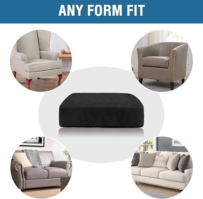 H.VERSAILTEX Velvet Stretch Couch Cushion Cover Plush Cushion Slipcover for Chair Loveseat Sofa Cushion Furniture Protector Seat Cushion Sofa Cover (3 Piece XL Sofa Cushion Covers, Black)