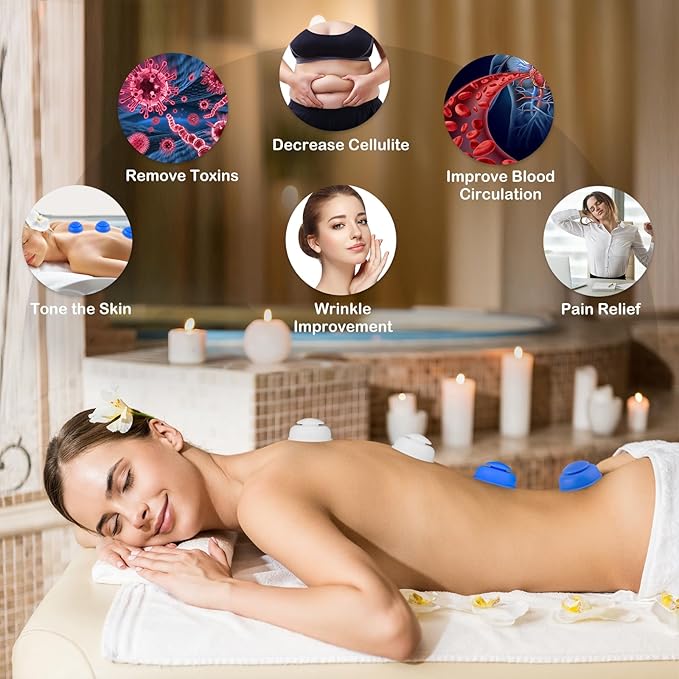Silicone Cupping Therapy Sets-10pcs Professional Vacuum Cupping for Myofascial Massage/Joint Pain/Anti Cellulite/Deep Muscle Relief & More(Blue)