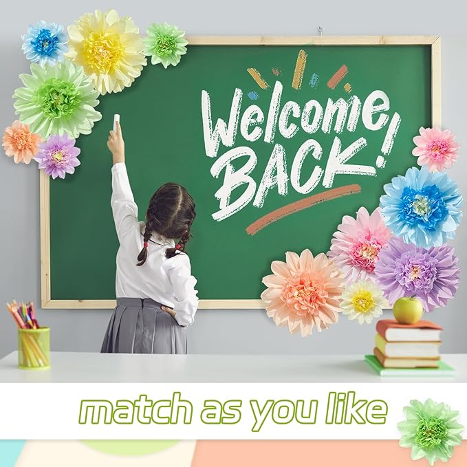 Homarkable Pastel Paper Flowers,12 Pcs Crepe Paper Flowers Decorations,6 in,10 in Flower for Wedding Party Baby Bridal Shower Carnival Party Nursery Wall Decor