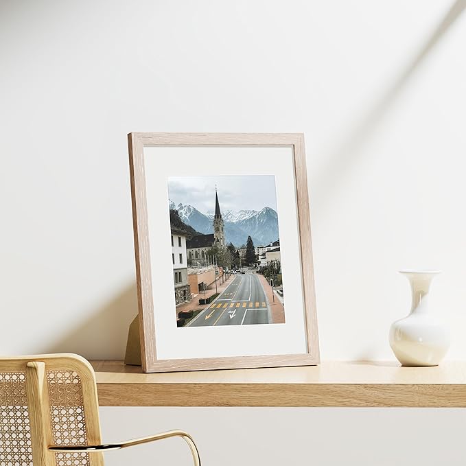Vittanly 11x14 Picture Frames Set of 9, Shatter Resistant Plexiglass, Display 8x10 Pictures with Mat or 11x14 without Mat, Photo Frames for Wall or Tabletop, Engineered Wood, Rustic Pink