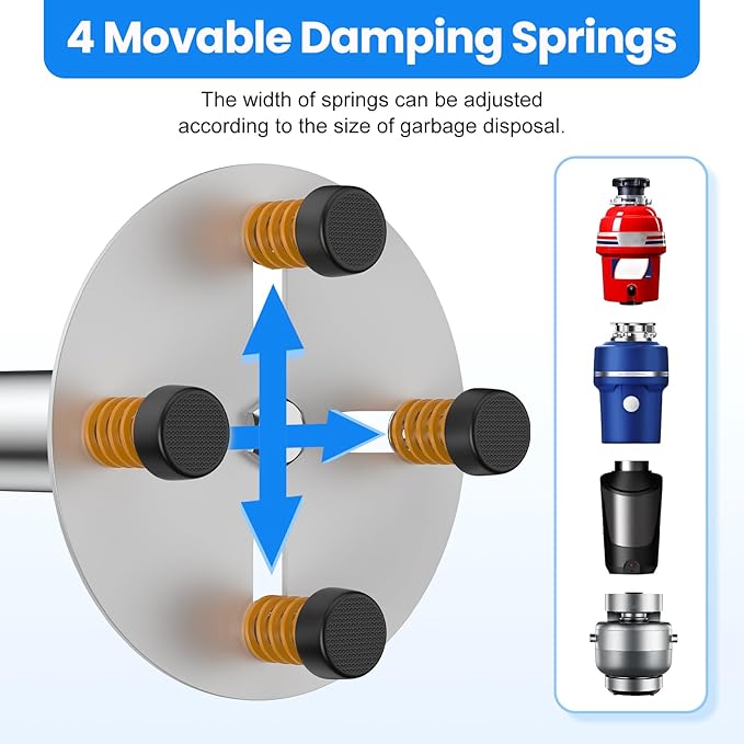 Garbage Disposal Support, Adjustable Spring Shock Absorber Bracket (7.48-10.62 inch (19-27cm)), Holds Up tp 440lbs, Stainless Steel Noise Reduction Installation Kit