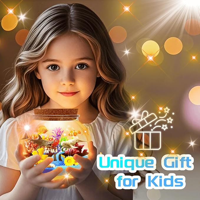 Ocean Light Up Terrarium Kit for Kids - Sea Animal Toys LED Night Light Birthday Gift for Boys & Girls Ages 4 5 6 7 8-12, Kids Arts & Crafts Kit