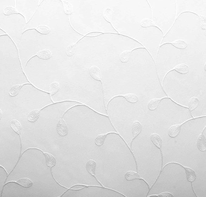 MIUCO Floral Embroidered Semi Sheer Curtains Faux Linen Grommet Window Curtains for Bedroom Living Room 95 Inches Long 2 Panels, Pure White