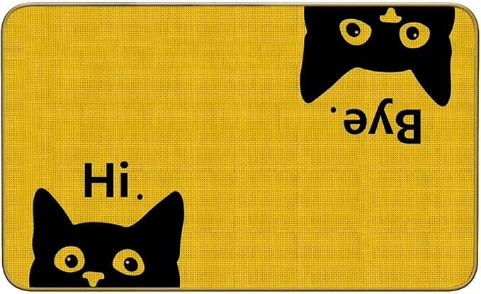 Mingnei Hi Bye Cat Welcome Doormat Door Mat for Home Kitchen Entrance,Cat Door Mat,Funny Black Lover Floor Mats for House Front Indoor Inside Outdoor Outside Entryway Rug 30x17 Welcome Mat (Color-5)