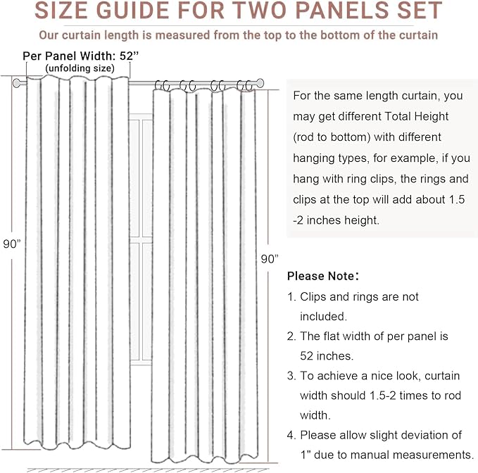 White Complete Blackout 90 Inch Curtains Boho Rustic Closet Kids Curtains 2 Panel Set Linen Cotton Large Window Energy Saving Weather Thermal Curtain Farmhouse Kitchen Boho Drapes 90 Long Floor Length