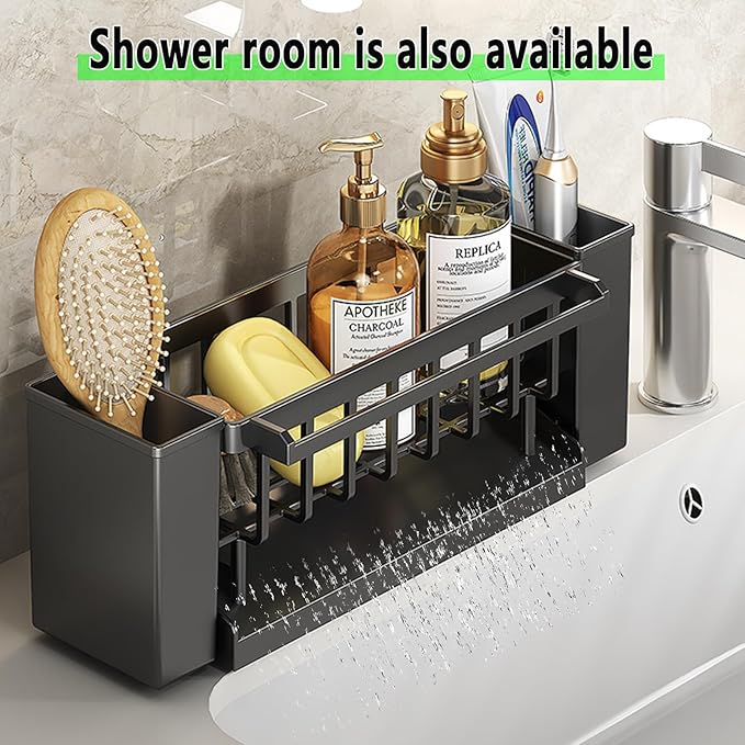 Utensil Holder, 3 Compartments Utensil Drying Rack, Dish Drainer for Kitchen Counter,Kitchen Utensils Holder with Towel Bar,Self-Draining Tray Design(Gray)