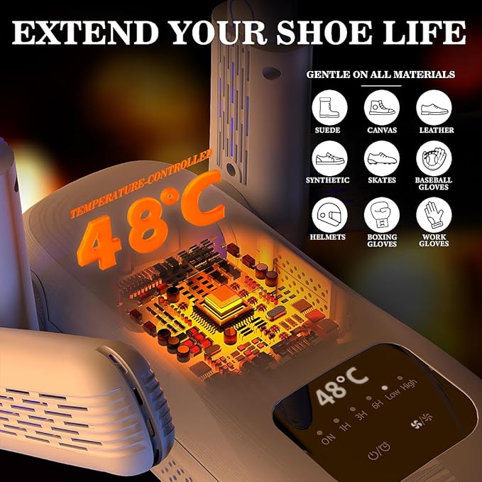 Shoe Dryer & Boot Dryer with Deodorizer – Shoe-Friendly Technology, Shoe Warmer with Heat Blower Fan, Dries 4 Shoes at Once and Odor Removal - Ideal for Ski Shoes, Boots, Gloves, and Hats