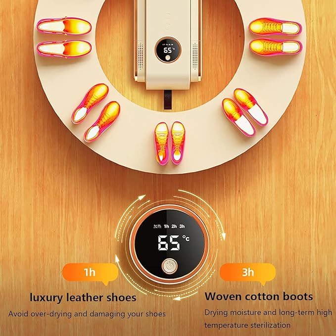 Shoe Dryer, Quick Drying Cleat Dryer with Smart Timer, Safe Shoe Deodorizer with Digital Display, Portable Foldable Boot Warmers for Home, Travel, Skiing and Holiday Gifts